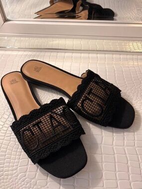 a new day Black Lace Slide Sandals